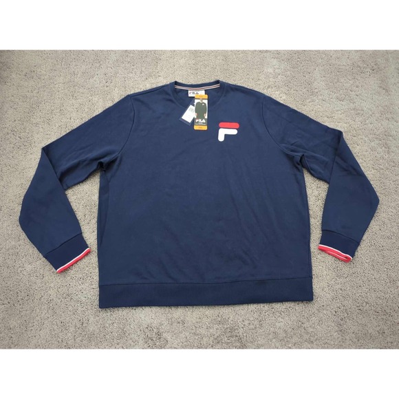 FILA Pullover Mens XXL Sweatshirt Blue Crew Neck Long Sleeve Logo Fleece Y2K‎ - Picture 1 of 9